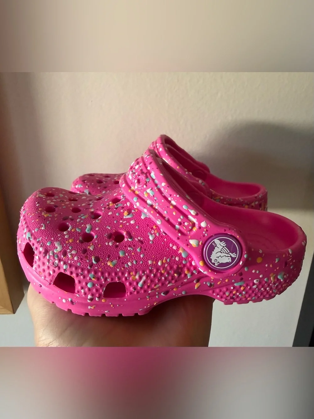 Kids Pink Speckled CROCS - Size 6
